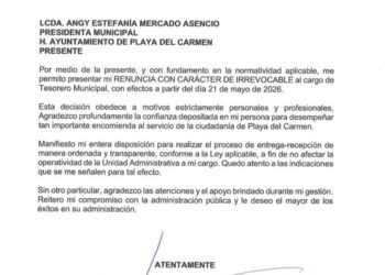Presenta su renuncia el tesorero municipal de Playa del Carmen