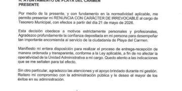 Presenta su renuncia el tesorero municipal de Playa del Carmen