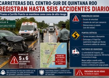 Carreteras del centro-sur de Quintana Roo registran hasta seis accidentes diarios; tramo Bacalar-Carrillo Puerto sigue bajo vigilancia
