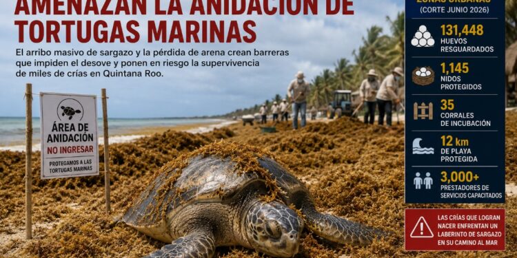 Sargazo y erosión costera amenazan la temporada de anidación de tortugas marinas