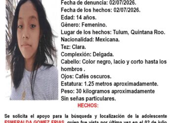 Activan Alerta Amber por desaparición de adolescente de 14 años en Tulum