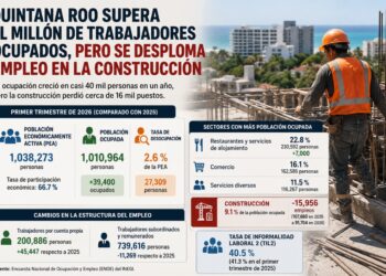 Quintana Roo supera el millón de trabajadores ocupados, pero se desploma empleo en la construcción