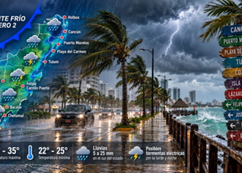 Frente frío número 2 mantiene pronóstico de lluvias en Quintana Roo; prevén chubascos en el sur del estado