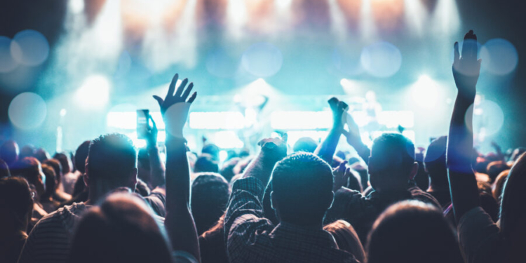 Concert stage and concert audience.