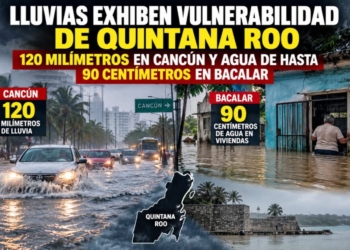 Lluvias exhiben deficiencias de drenaje en Quintana Roo; agua alcanza 90 centímetros en viviendas de Bacalar